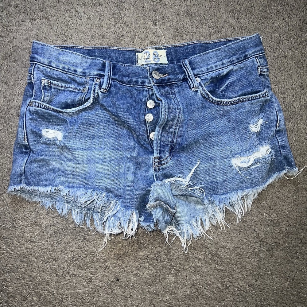 We The Free by Free People Distressed Button Fly Denim Shorts Women's Sz 28